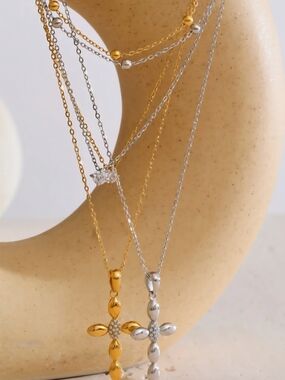 Cross Pendant Layered Necklace Set